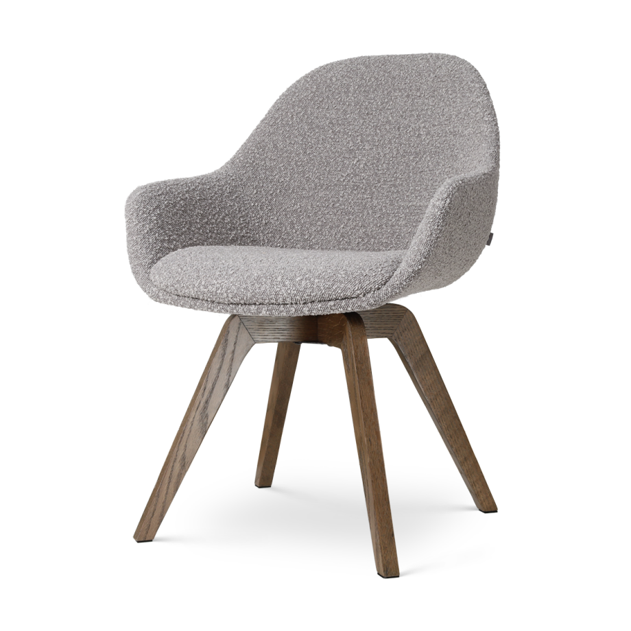 Noor-Mae draaibare eetkamerstoel bouclé taupe - walnoot houten onderstel Noor-Mae draaibare eetkamerstoel bouclé taupe - walnoot houten onderstel afbeelding 1