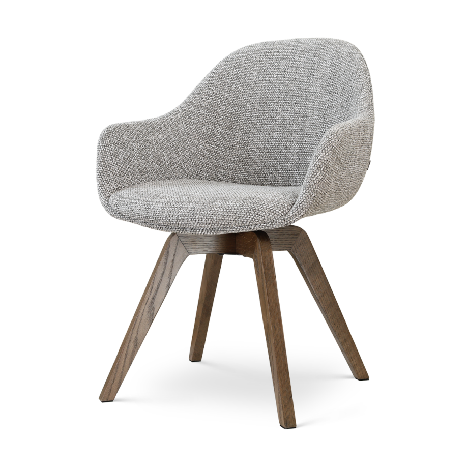Noor-Mae draaibare eetkamerstoel grijs blend - walnoot houten onderstel afbeelding 1