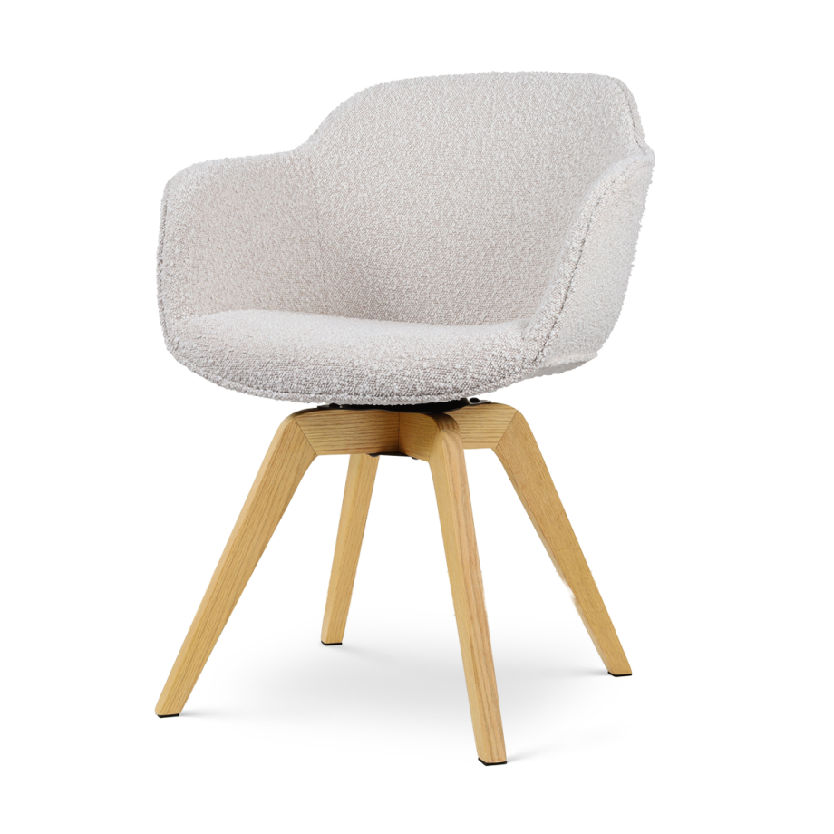 Noor-Mare draaibare eetkamerstoel bouclé beige - houten onderstel afbeelding 1