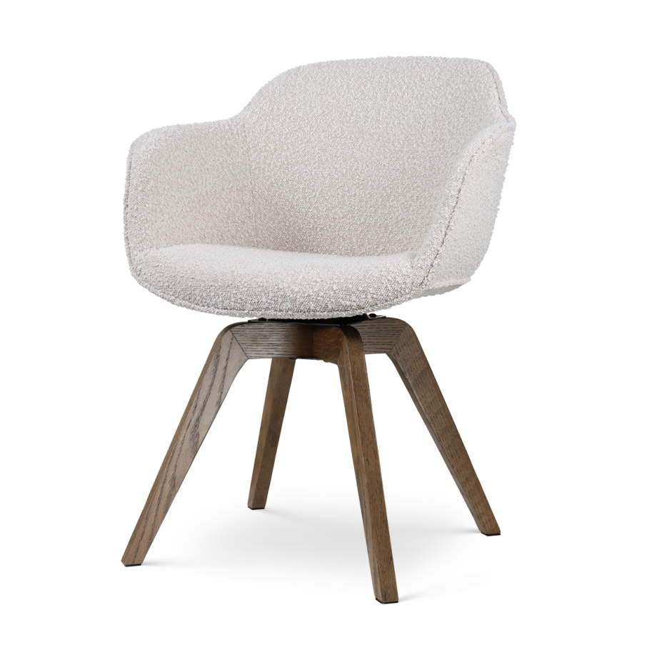 Noor-Mare draaibare eetkamerstoel bouclé beige - walnoot houten onderstel afbeelding 1