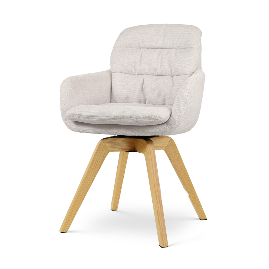 Noor-Mia draaibare eetkamerstoel beige - houten onderstel Noor-Mia draaibare eetkamerstoel beige - houten onderstel afbeelding 1