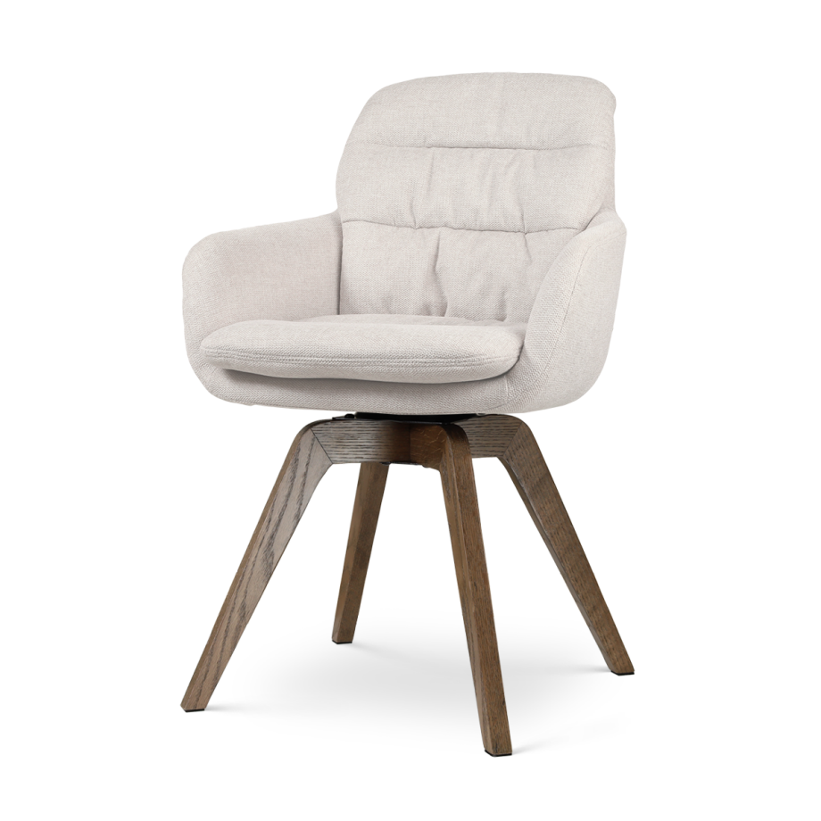 Noor-Mia draaibare eetkamerstoel beige - walnoot houten onderstel afbeelding 1