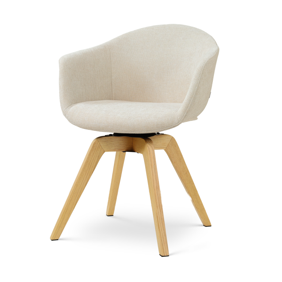 Noor-Otis draaibare eetkamerstoel cottonbeige - houten onderstel afbeelding 1