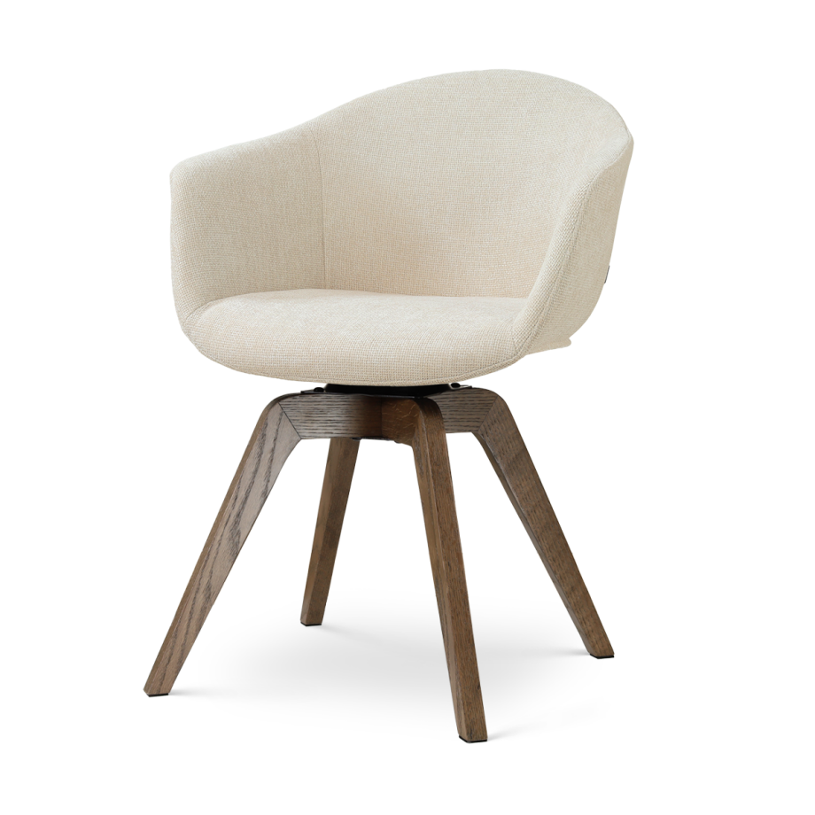 Noor-Otis draaibare eetkamerstoel cottonbeige - walnoot houten onderstel afbeelding 1