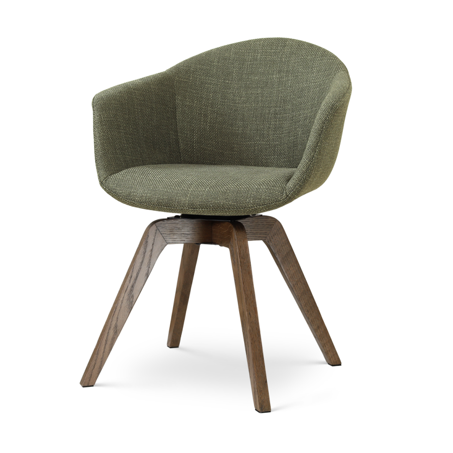 Noor-Otis draaibare eetkamerstoel forestgroen - walnoot houten onderstel Noor-Otis draaibare eetkamerstoel forestgroen - walnoot houten onderstel afbeelding 1