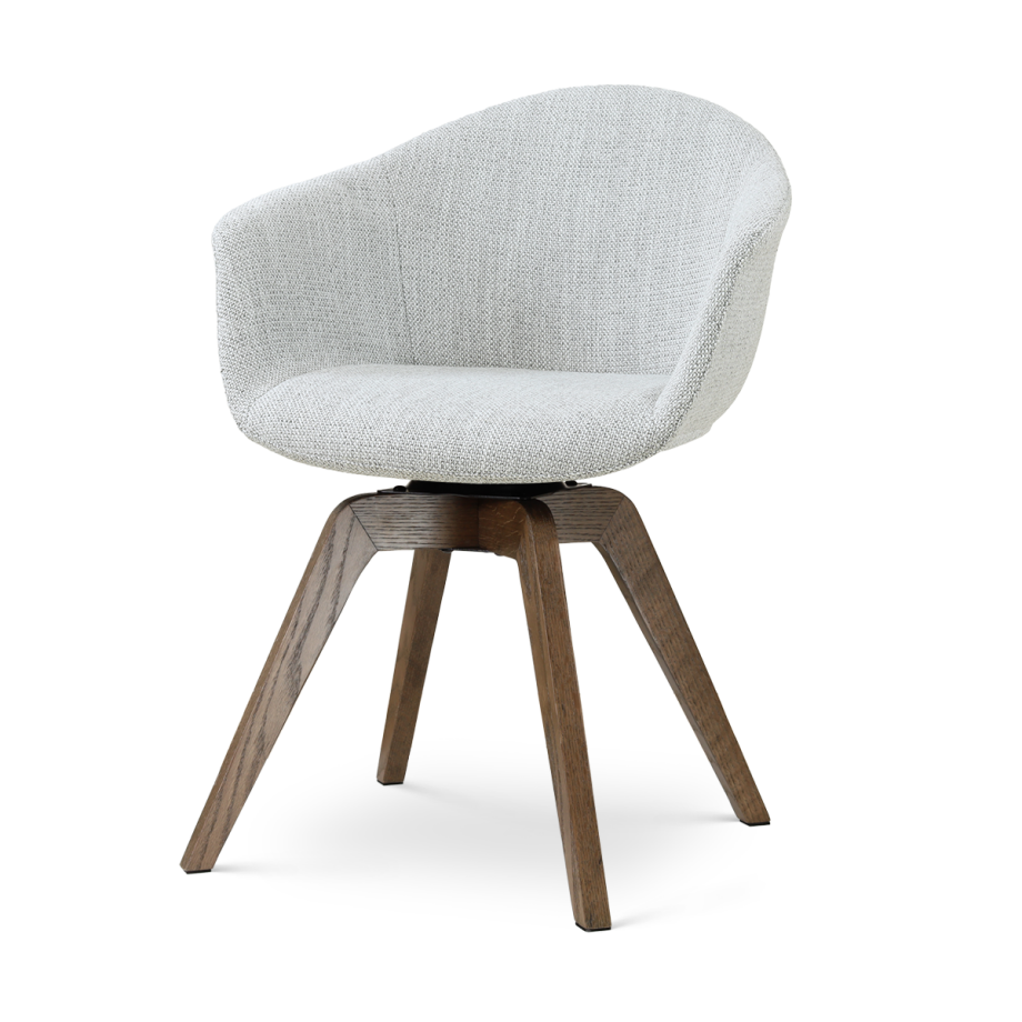 Noor-Otis draaibare eetkamerstoel grijs melange - walnoot houten onderstel afbeelding 1