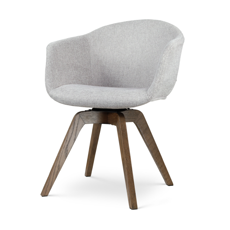 Noor-Otis draaibare eetkamerstoel lichtgrijs - walnoot houten onderstel afbeelding 1