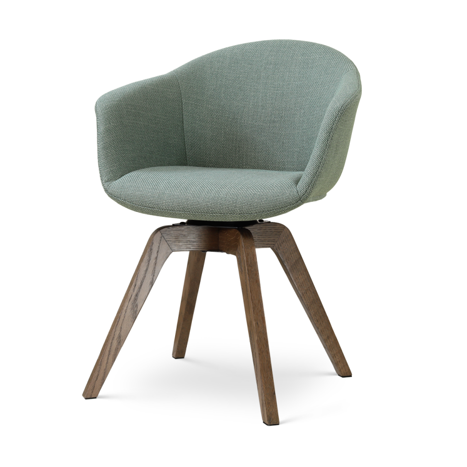 Noor-Otis draaibare eetkamerstoel saliegroen - walnoot houten onderstel afbeelding 1