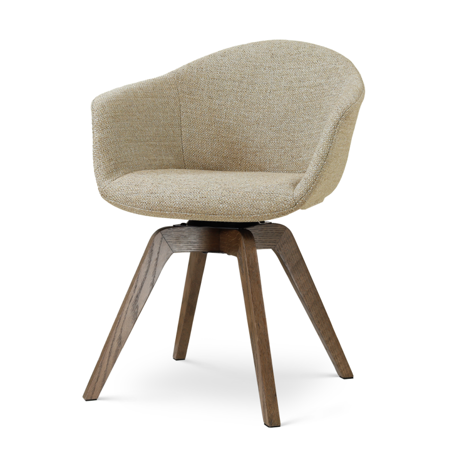Noor-Otis draaibare eetkamerstoel taupe melange - walnoot houten onderstel afbeelding 1