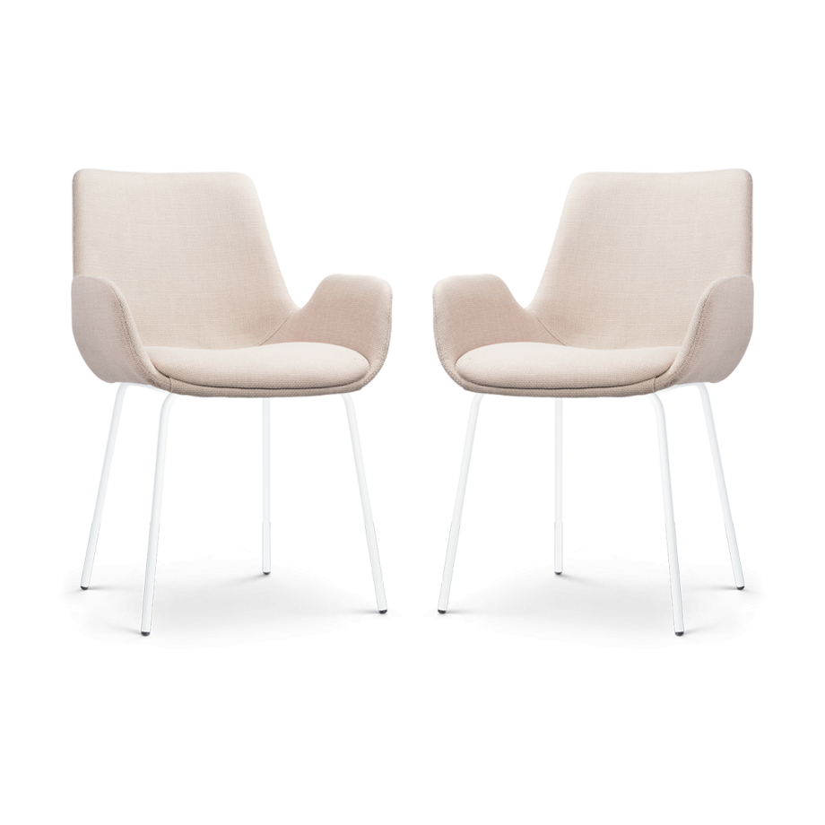 Nora-Eef eetkamerstoel beige - wit onderstel - set van 2 afbeelding 1