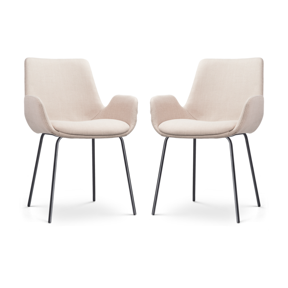 Nora-Eef eetkamerstoel beige - zwart onderstel - set van 2 afbeelding 1