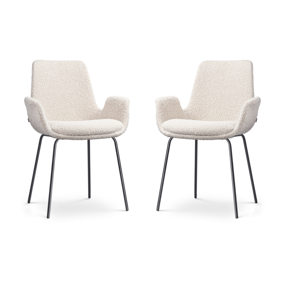 Nora-Eef eetkamerstoel bouclé beige - zwart onderstel - set van 2 afbeelding 1