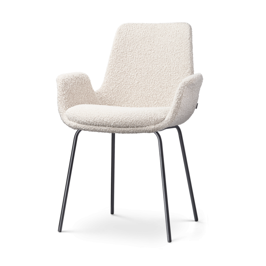 Nora-Eef eetkamerstoel bouclé beige - zwart onderstel afbeelding 1