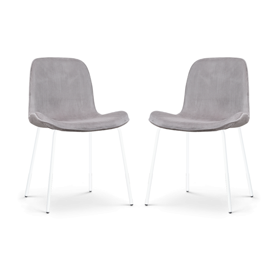Nora-Fé eetkamerstoel rib warm grijs - wit onderstel - set van 2 afbeelding 1