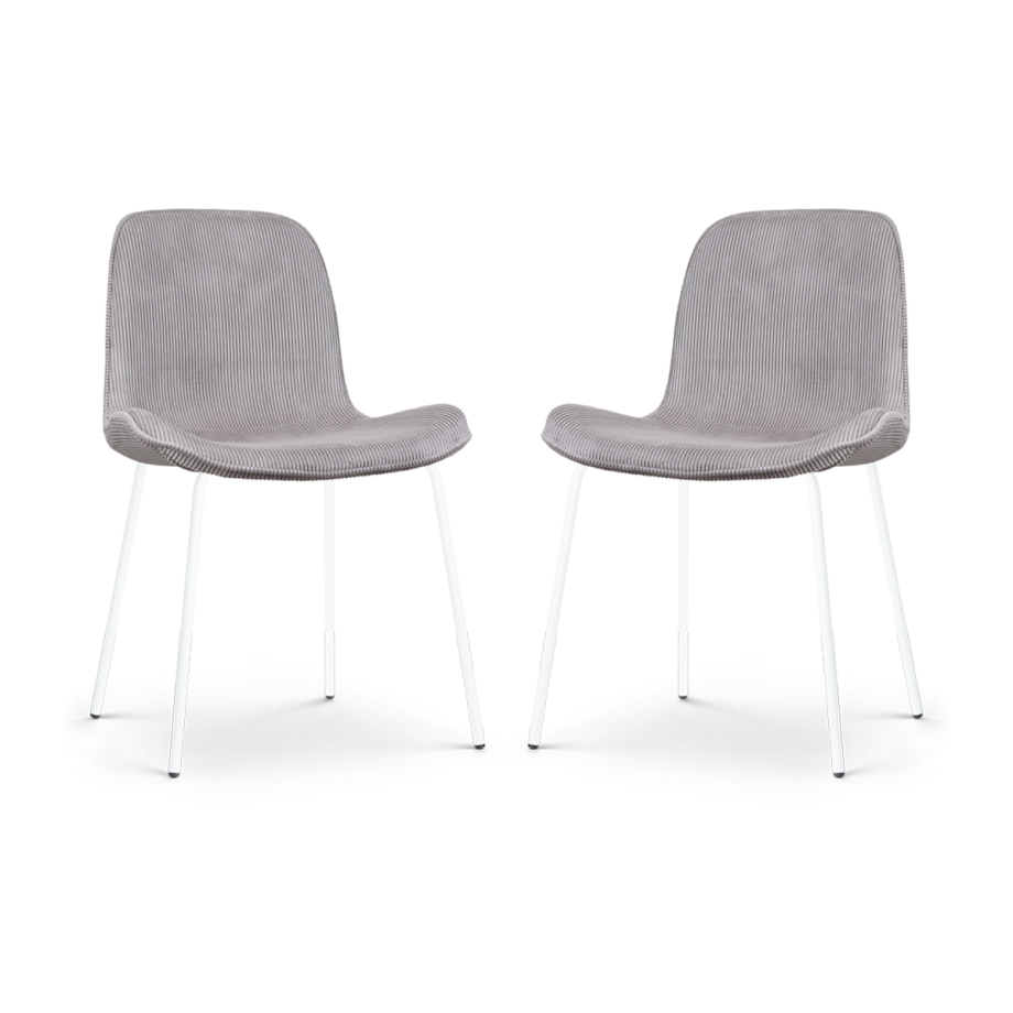 Nora-Fé eetkamerstoel rib warm grijs - wit onderstel - set van 2 afbeelding 1