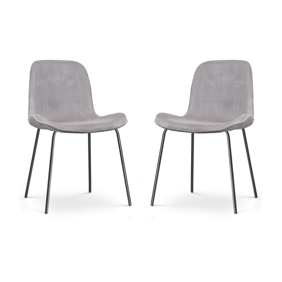 Nora-Fé eetkamerstoel rib warm grijs - zwart onderstel - set van 2 afbeelding 1