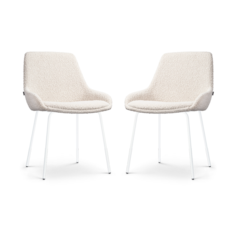Nora-Isa eetkamerstoel bouclé beige - wit onderstel - set van 2 afbeelding 1