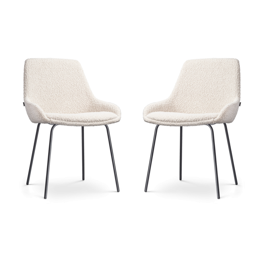Nora-Isa eetkamerstoel bouclé beige - zwart onderstel - set van 2 afbeelding 1
