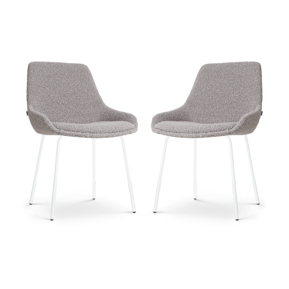 Nora-Isa eetkamerstoel bouclé taupe - wit onderstel - set van 2 Nora-Isa eetkamerstoel bouclé taupe - wit onderstel - set van 2 afbeelding 1