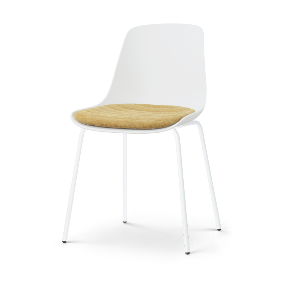 Nora-Liv eetkamerstoel wit met warm oker zitkussen - wit onderstel afbeelding 1