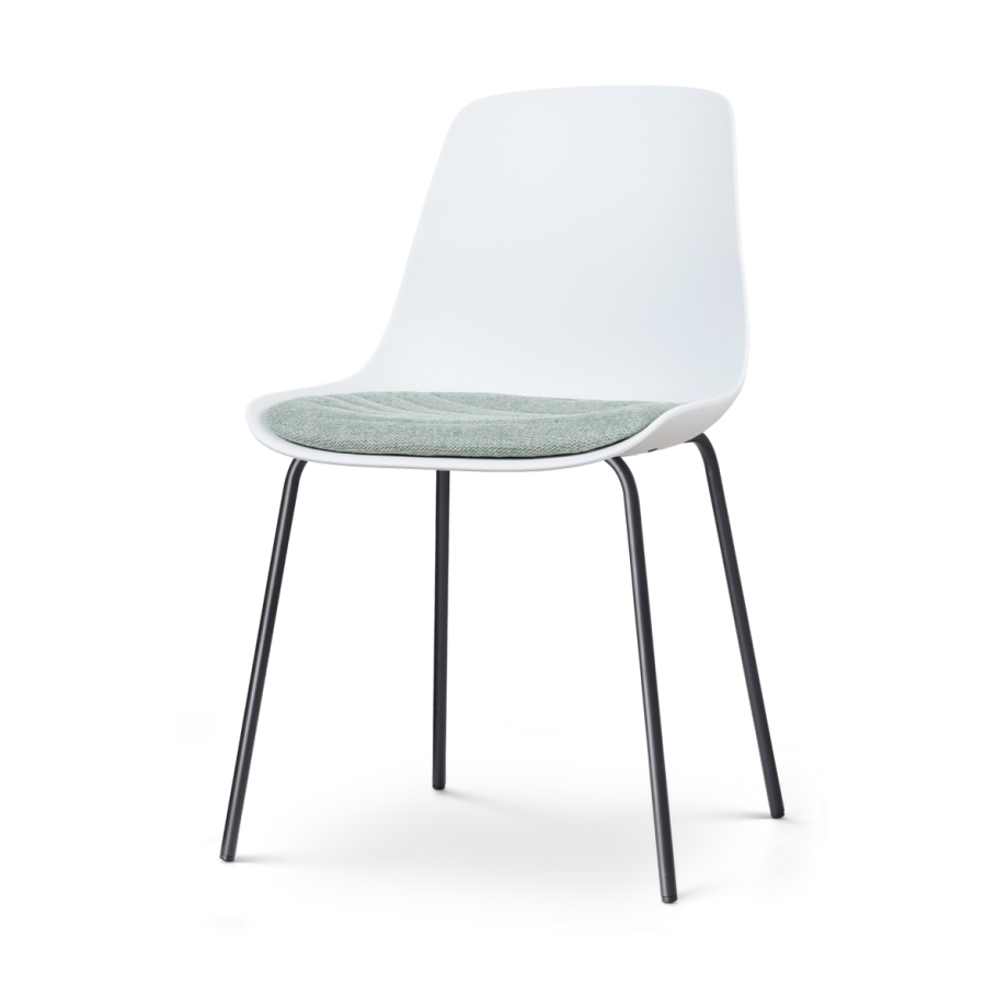 Nora-Liv eetkamerstoel wit met zacht groen zitkussen - zwart onderstel Nora-Liv eetkamerstoel wit met zacht groen zitkussen - zwart onderstel afbeelding 1