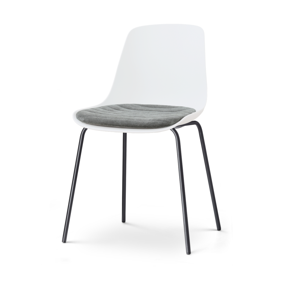 Nora-Liv eetkamerstoel wit met zeegrijs zitkussen - zwart onderstel afbeelding 1