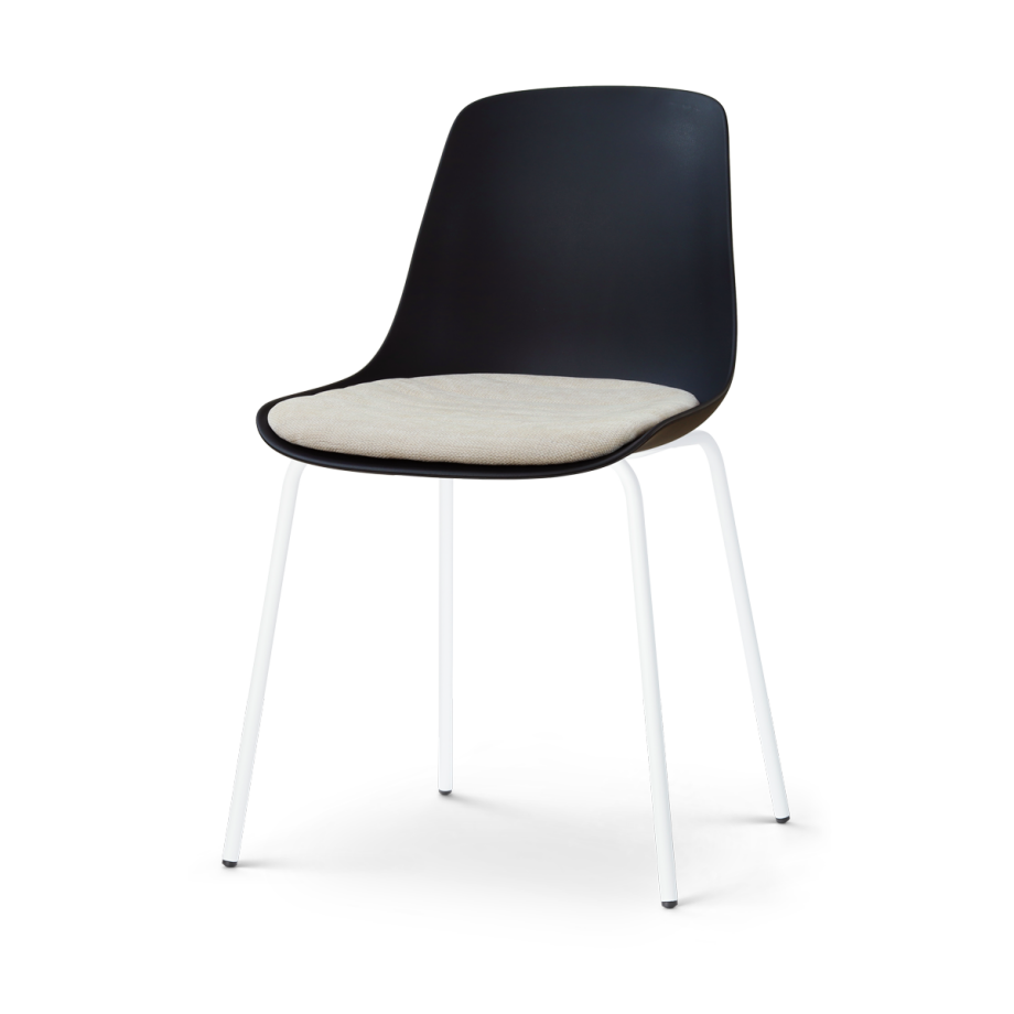 Nora-Liv eetkamerstoel zwart met naturelbeige zitkussen - wit onderstel Nora-Liv eetkamerstoel zwart met naturelbeige zitkussen - wit onderstel afbeelding 1