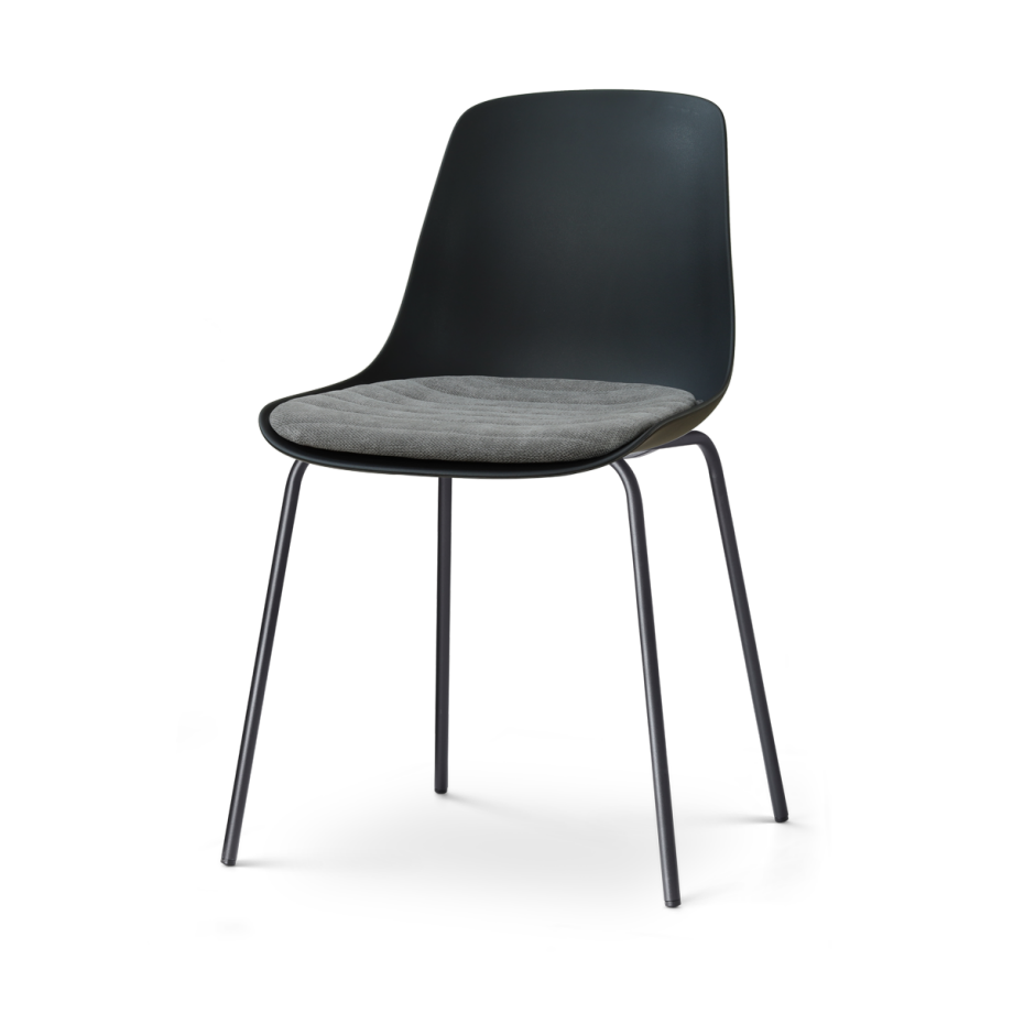 Nora-Liv eetkamerstoel zwart met zeegrijs zitkussen - zwart onderstel Nora-Liv eetkamerstoel zwart met zeegrijs zitkussen - zwart onderstel afbeelding 1
