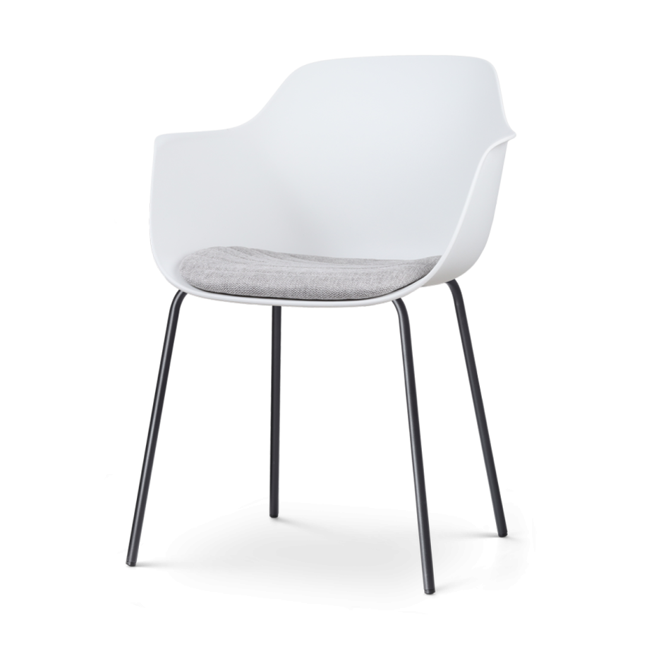 Nora-Liz eetkamerstoel wit met lichtgrijs zitkussen - zwart onderstel afbeelding 1