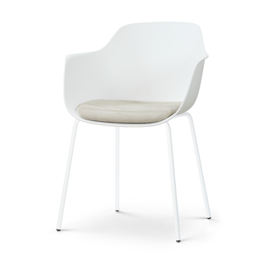 Nora-Liz eetkamerstoel wit met naturelbeige zitkussen - wit onderstel afbeelding 1