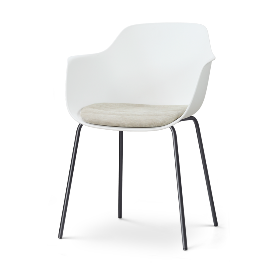 Nora-Liz eetkamerstoel wit met naturelbeige zitkussen - zwart onderstel afbeelding 1