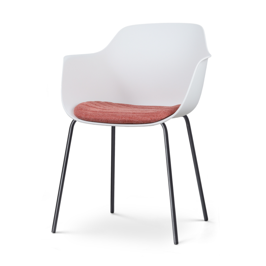 Nora-Liz eetkamerstoel wit met terracotta rood zitkussen - zwart onderstel Nora-Liz eetkamerstoel wit met terracotta rood zitkussen - zwart onderstel afbeelding 1