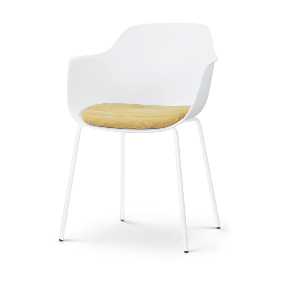 Nora-Liz eetkamerstoel wit met warm oker zitkussen - wit onderstel afbeelding 1