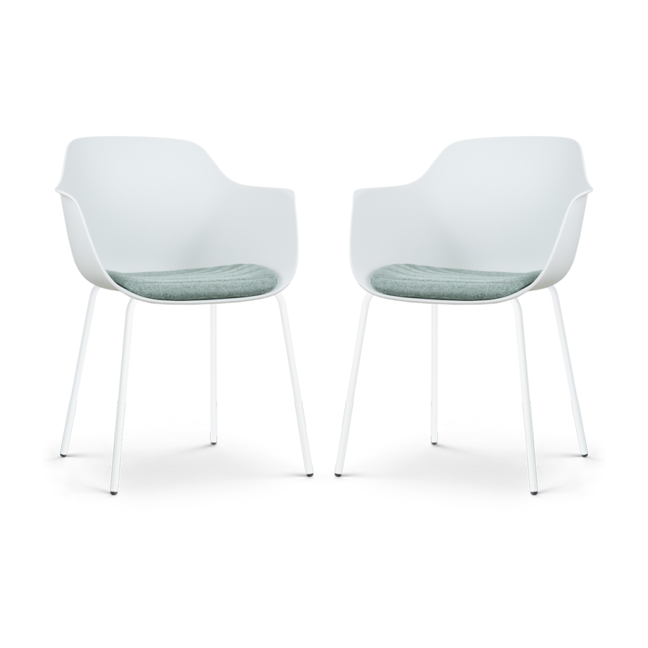 Nora-Liz eetkamerstoel wit met zacht groen zitkussen - wit onderstel - set van 2 Nora-Liz eetkamerstoel wit met zacht groen zitkussen - wit onderstel - set van 2 afbeelding 1