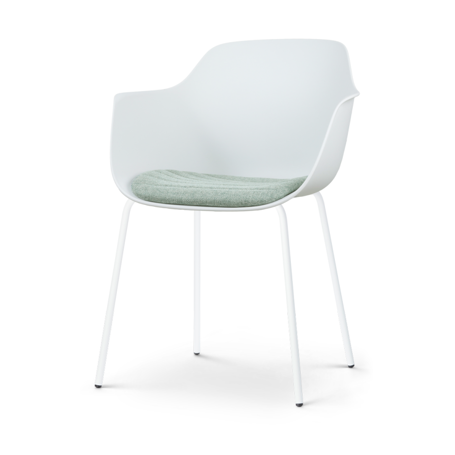 Nora-Liz eetkamerstoel wit met zacht groen zitkussen - wit onderstel Nora-Liz eetkamerstoel wit met zacht groen zitkussen - wit onderstel afbeelding 1