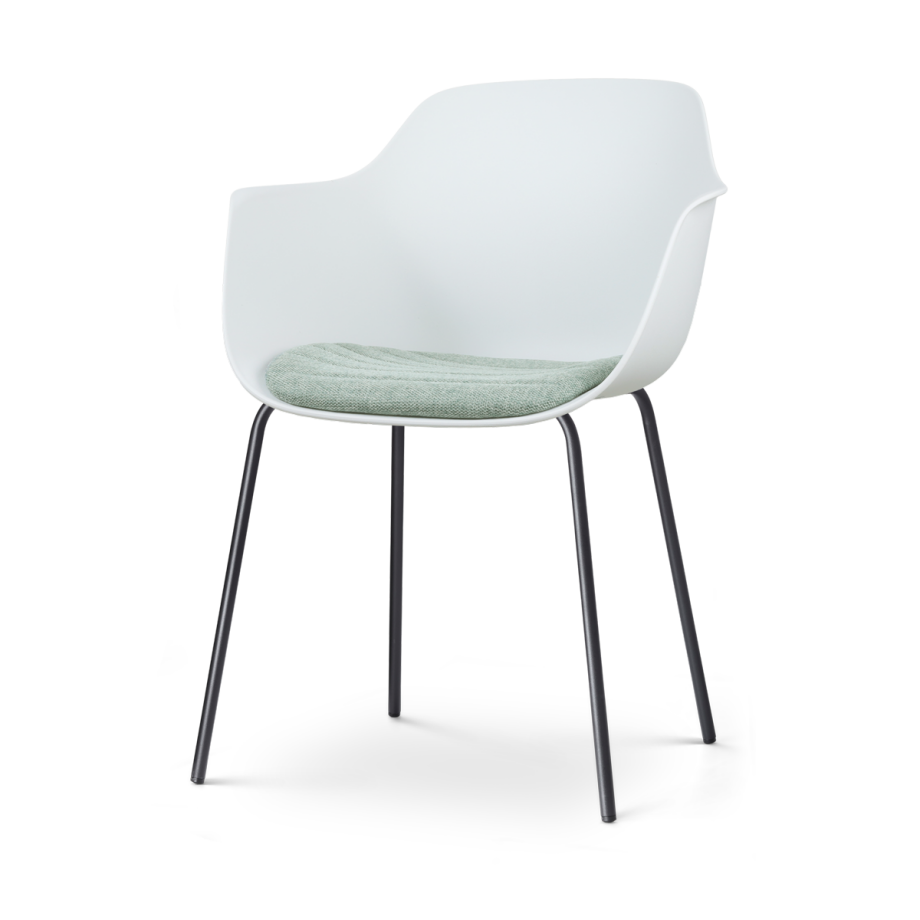 Nora-Liz eetkamerstoel wit met zacht groen zitkussen - zwart onderstel Nora-Liz eetkamerstoel wit met zacht groen zitkussen - zwart onderstel afbeelding 1