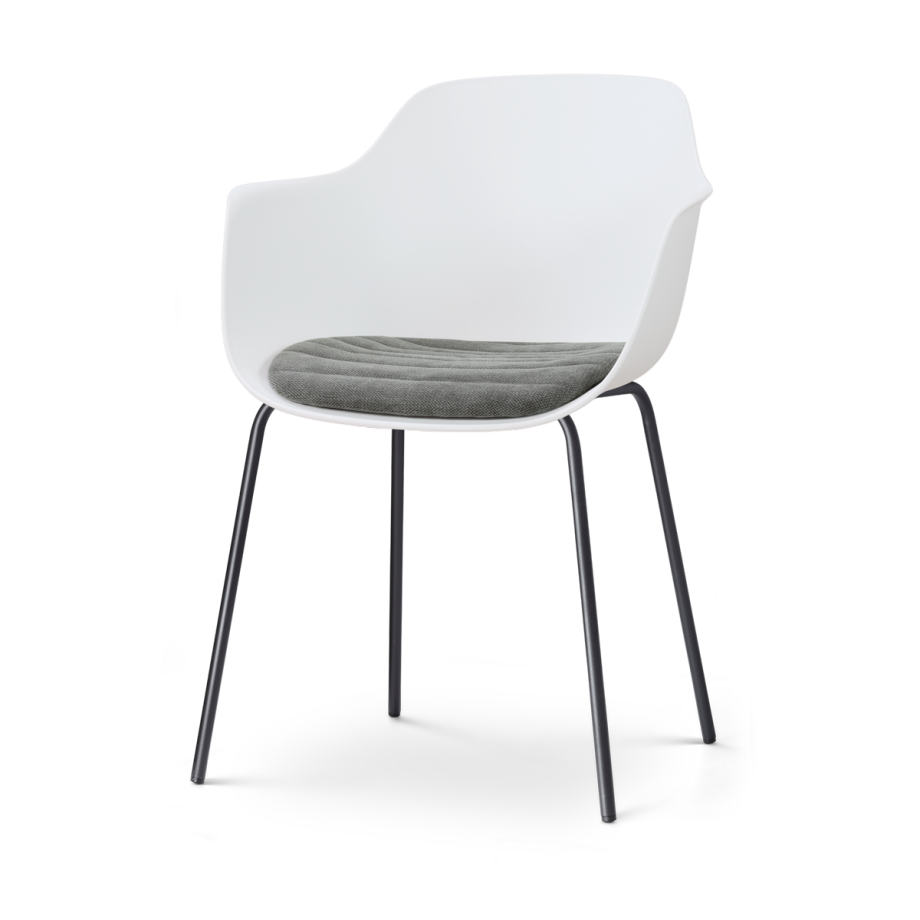 Nora-Liz eetkamerstoel wit met zeegrijs zitkussen - zwart onderstel afbeelding 1