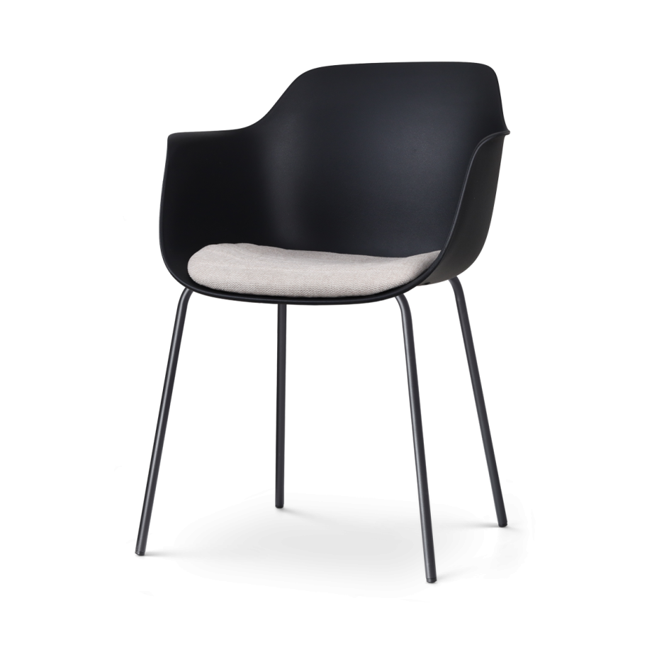 Nora-Liz eetkamerstoel zwart met beige zitkussen - zwart onderstel afbeelding 1