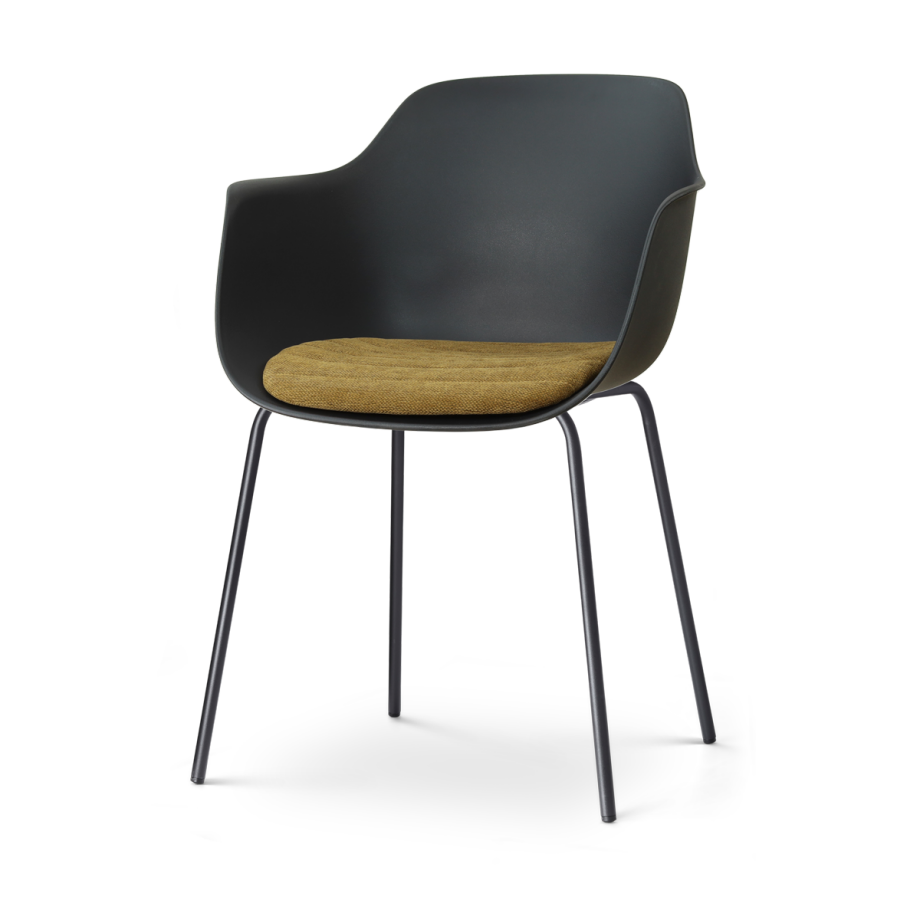 Nora-Liz eetkamerstoel zwart met mosgroen zitkussen - zwart onderstel afbeelding 1