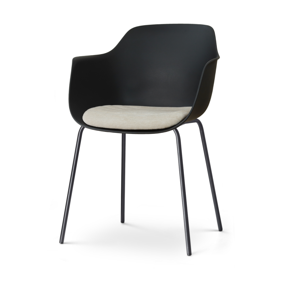 Nora-Liz eetkamerstoel zwart met naturelbeige zitkussen - zwart onderstel afbeelding 1