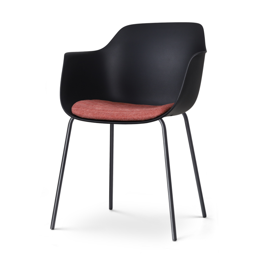 Nora-Liz eetkamerstoel zwart met terracotta rood zitkussen - zwart onderstel Nora-Liz eetkamerstoel zwart met terracotta rood zitkussen - zwart onderstel afbeelding 1