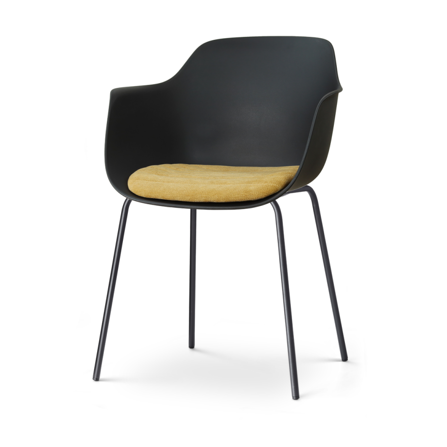 Nora-Liz eetkamerstoel zwart met warm oker zitkussen - zwart onderstel afbeelding 1