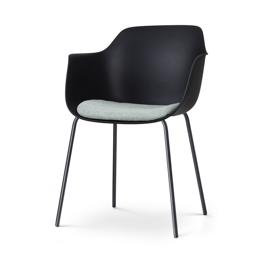 Nora-Liz eetkamerstoel zwart met zacht groen zitkussen - zwart onderstel Nora-Liz eetkamerstoel zwart met zacht groen zitkussen - zwart onderstel afbeelding 1