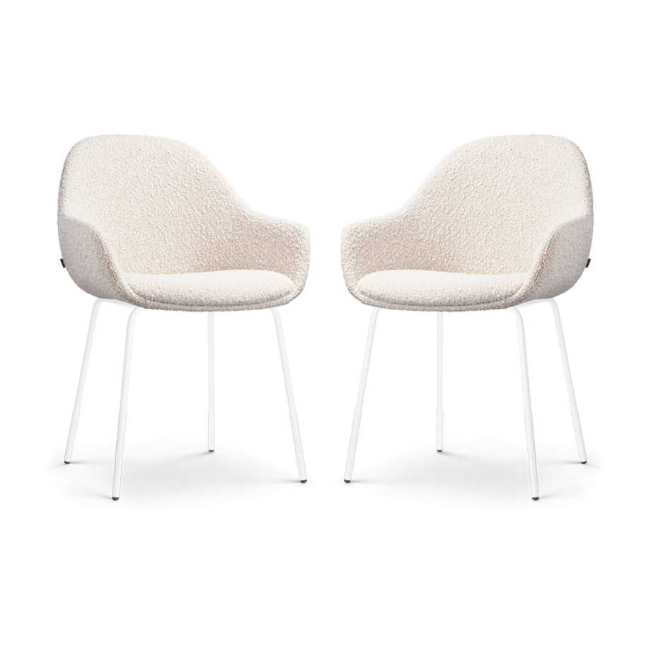 Nora-Mae eetkamerstoel bouclé beige - wit onderstel - set van 2 afbeelding 1