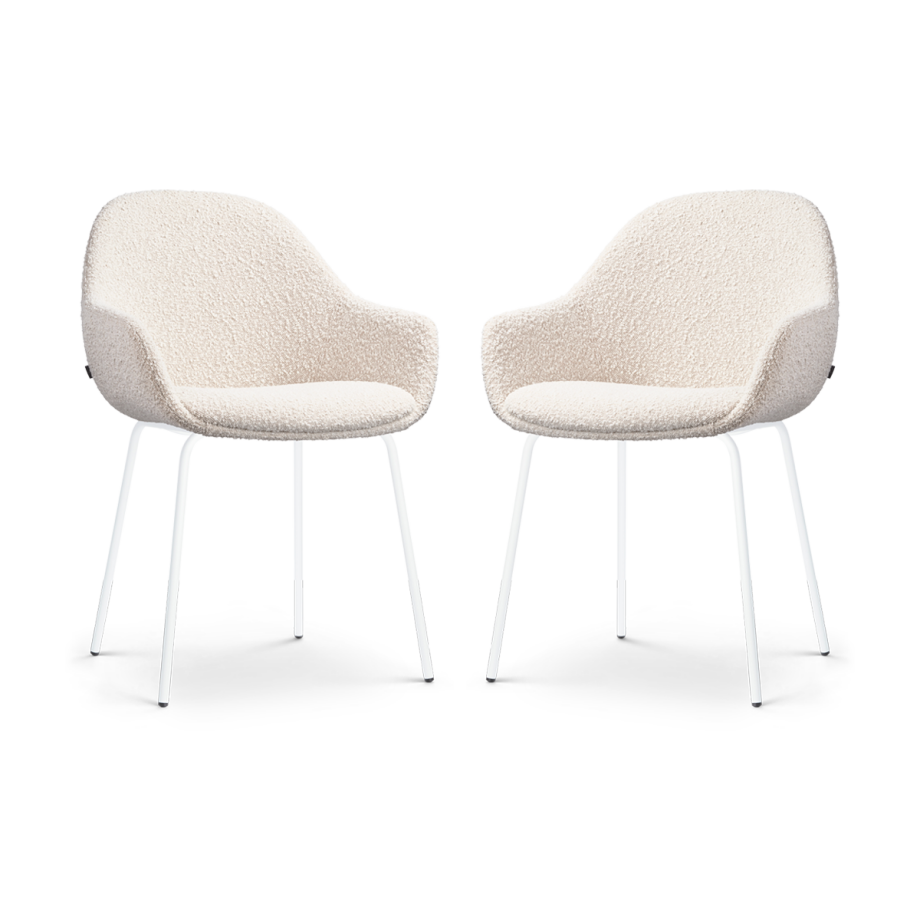 Nora-Mae eetkamerstoel bouclé beige - wit onderstel - set van 2 Nora-Mae eetkamerstoel bouclé beige - wit onderstel - set van 2 afbeelding 1