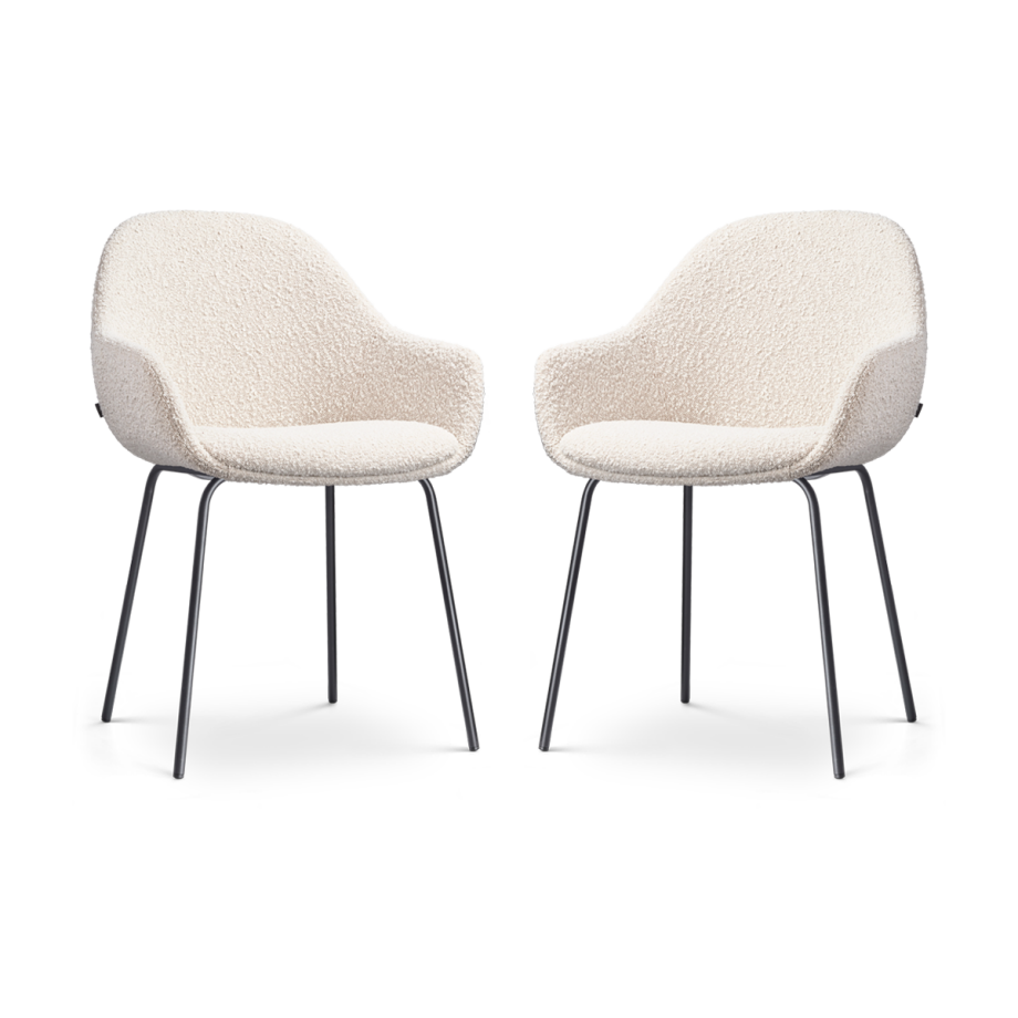 Nora-Mae eetkamerstoel bouclé beige - zwart onderstel - set van 2 afbeelding 1