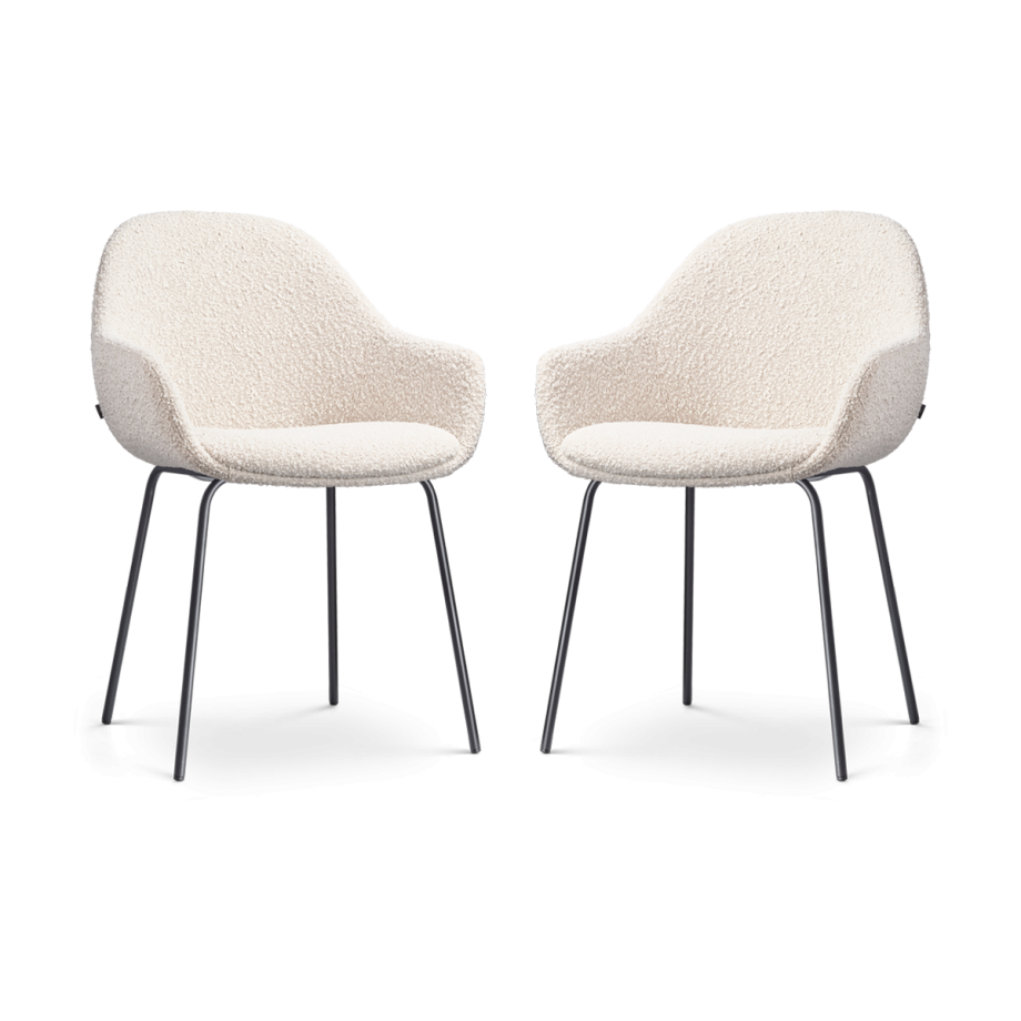Nora-Mae eetkamerstoel bouclé beige - zwart onderstel - set van 2 afbeelding 1