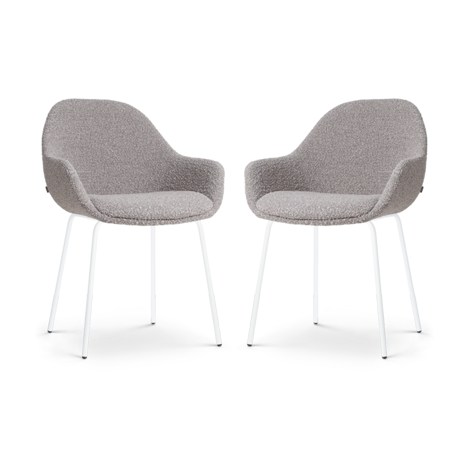 Nora-Mae eetkamerstoel bouclé taupe - wit onderstel - set van 2 Nora-Mae eetkamerstoel bouclé taupe - wit onderstel - set van 2 afbeelding 1