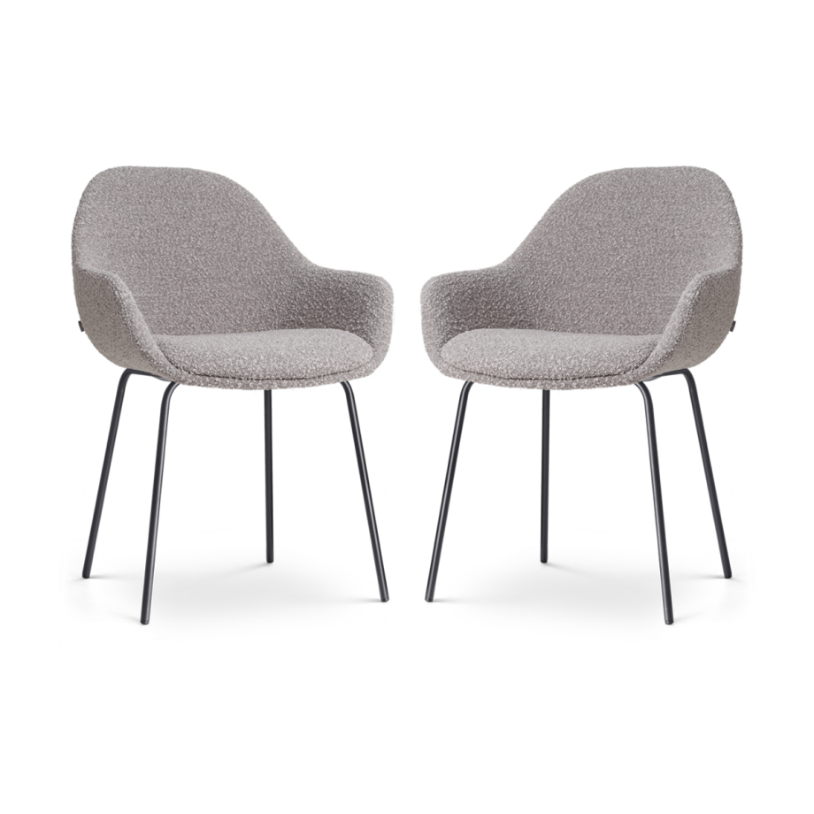 Nora-Mae eetkamerstoel bouclé taupe - zwart onderstel - set van 2 Nora-Mae eetkamerstoel bouclé taupe - zwart onderstel - set van 2 afbeelding 1