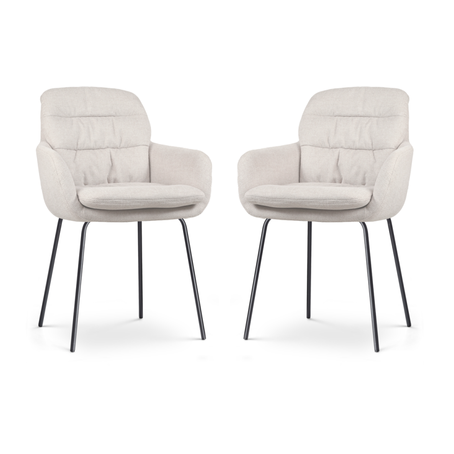 Nora-Mia eetkamerstoel beige - zwart onderstel - set van 2 afbeelding 1